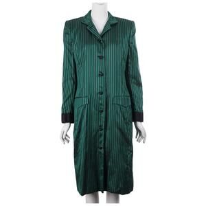 VINTAGE Patricia Clyne Women Topper Jacket 4 Green Black Striped Button Up Lined